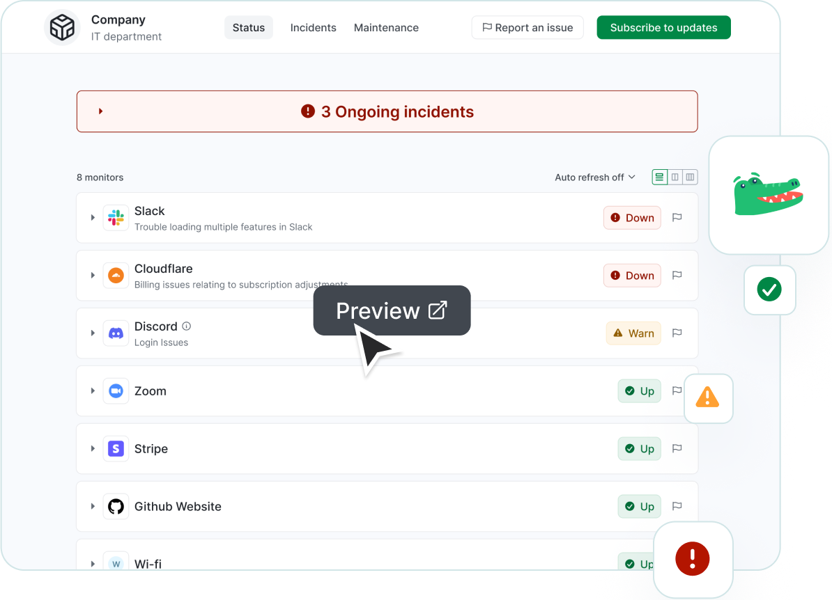 StatusGator aggregator dashboard