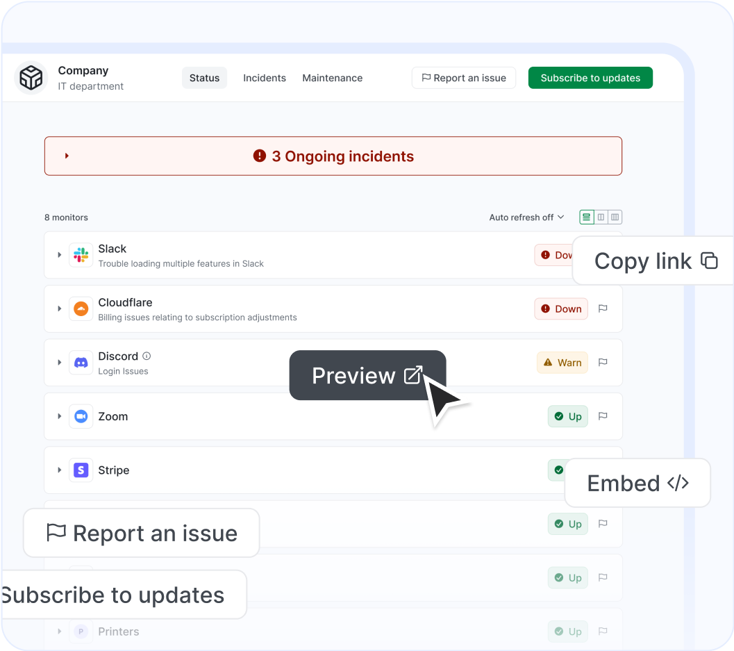 Status aggregator page